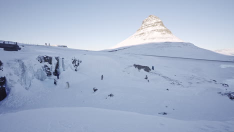 Kirkjufell-Iceland-covered-in-snow-in-winter-season-panoramic-view