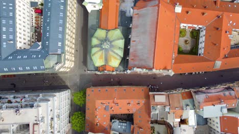 Bird's-eye-view-drone-video-of-the-historic-center-of-Brno,-Czech-Republic