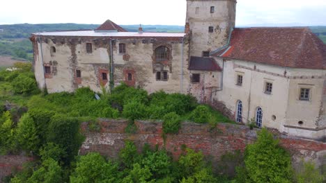 Aerial-view-of-Gussing-Castle,-the-oldest-castle-in-Burgenland