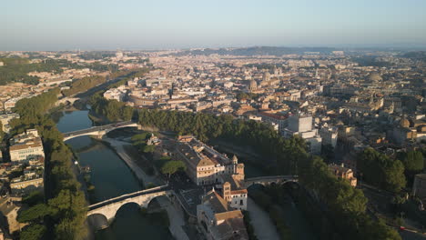 Drone-follows-winding-river-establishing-Orange-Garden-Rome-Italy