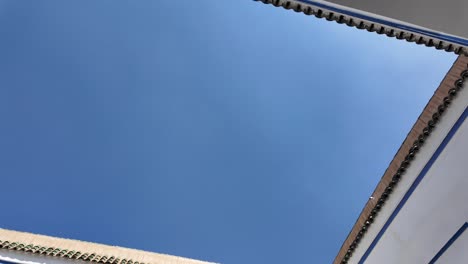 Clear-blue-sky,-view-from-authentic-riad-in-Marrakesh-Morocco,-white-blue