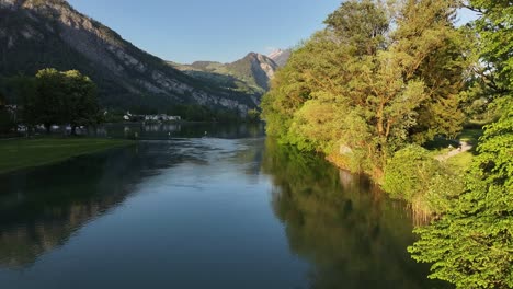 Exploring-Stunning-Mountains-At-Walensee-Unterterzen-Lake-At-Sunny-Day,-Switzerland