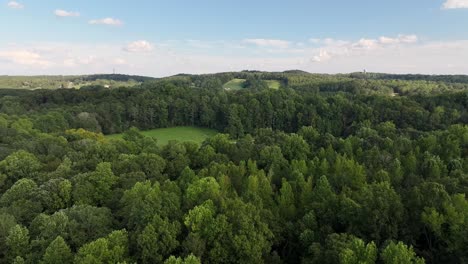 Aerial-view-of-a-big-green-country-farm-in-the-hills-of-Alpharetta,-Polo-Club-and-outdoor-event-destination,-Georgia