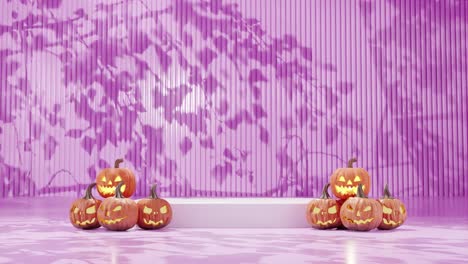 Jack-o&#39;-linternas-Brillantes-En-El-Ambiente-Festivo-De-Halloween-Fondo-Rosa