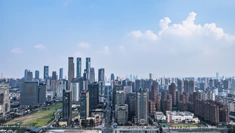 Cityscape-view-of-Nanchang-city-building-complex-skyscrapers-high-rise-landmark,-Time-lapse-photography-scenery