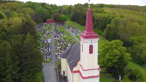 Remote-Cemetery-in-Burgenland-Austria-Forested-Area,-Aerial-View