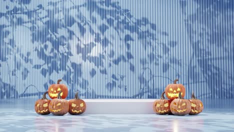 Glowing-Jack-o’-lanterns-in-Festive-Halloween-Setting-blue-background