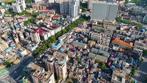 Aerial-shot-over-a-residential-community-on-the-outskirts-of-Changsha,-China