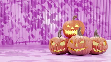 Jack-o&#39;-linternas-Brillantes-En-El-Ambiente-Festivo-De-Halloween-Fondo-Rosa