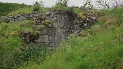 Gimbal-shot-moving-slowly-towards-ruins-at-coastal-battery