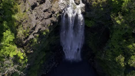 Tropical-waterfall-drone-shot-in-Hawaii