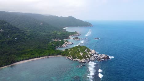 Incredible-panoramic-view-of-the-coasts-of-the-beaches-in-Santa-Marta,-Colombia