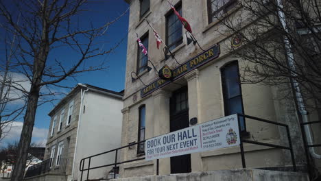 Wide-exterior-shot-of-the-Army-Navy-and-Air-Force-Veterans-Club-344-in-Guelph,-Ontario