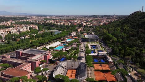 Foro-Italico-Sports-Complex---Cinematic-Establishing-Drone-Shot-Above-Tennis-Courts-and-Swimming-Pools