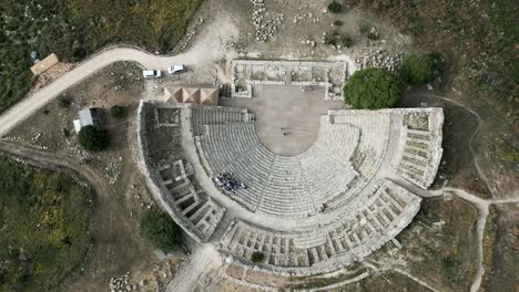 aerial-top-down-of-Archaeological-Park-of-Segesta-ruins-in-Sicily-,-Italy