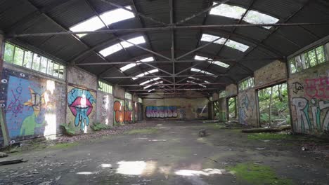 Eerie-landmark,-disused-derelict-location,-nobody,-graffiti,-aged-building