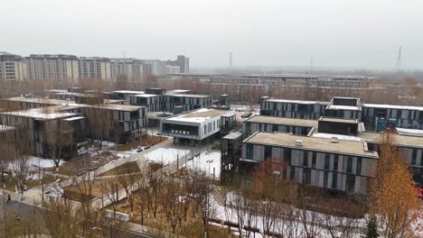 Vista-Aérea-De-Casas-De-Diseño-Moderno-En-La-Ciudad-Futura,-Xiongan,-Provincia-De-Hebei,-China