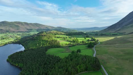 Aerial-view-towards-Brackenthwaite-Hows,-Cumbria,-England
