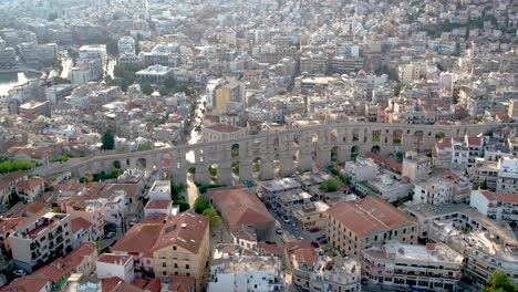 Kavala-Greece-Aerial-Panoramic-Shot-of-City-and-Kamares,-Point-of-Interest-View-of-Homes,-Real-Estate