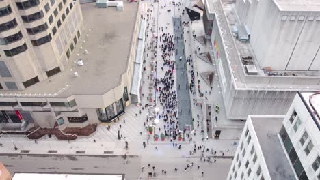 Protest-by-Canadian-people-against-the-city-rally,-aerial-Montreal-Canada