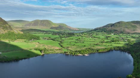 Aerial-view-over-Crummock-Water-towards-Lowswater,-Cumbria,-England