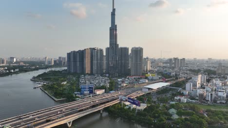 Landmark-81,-supertall-skyscraper,-Ho-Chi-Minh-City,-Vietnam,-aerial