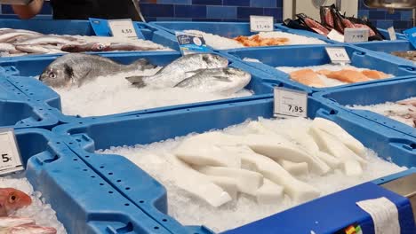 Person,-Die-Fisch-Auf-Dem-Fischmarkt-Eines-Supermarktes-Kauft