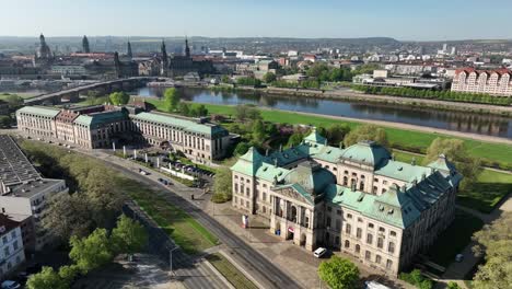 Japanisches-Palais-building-in-Dresden,-cultural-institution,-aerial-establisher