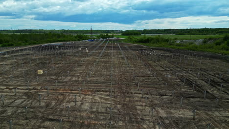 Massive-construction-site-for-solar-panels,-aerial-view
