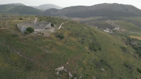 drone-above-Archaeological-Park-of-Segesta-ruins-in-Sicily-,-Italy