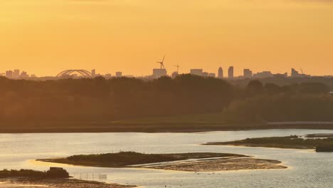 Warm-Sunrise-Illuminated-Nature-Reserve-Near-Hendrik-Ido-Ambacht,-Netherlands