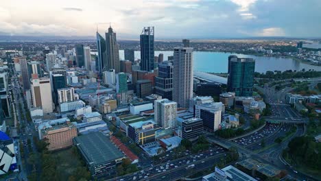 Towers-And-Skyscrapers-Of-Perth-City-In-Western-Australia---Aerial-Drone-Shot