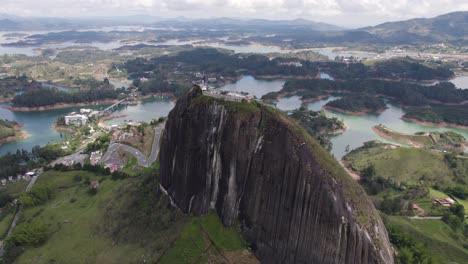 Aerial-view-of-the-Rock-of-Guatape,-landmark-in-Colombia,-granitic-rock,-geology