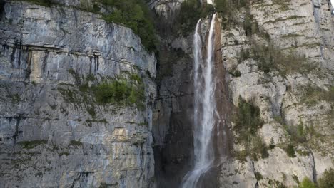 Seerenbach-Falls-waterfall,-aerial-drone-video-nature,-Switzerland-mountain