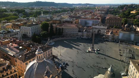 Forward-Drone-Shot-Above-Piazza-del-Popolo-in-Historic-Rome,-Italy