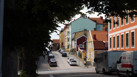 Barocke-Stadtstraße-In-Karlskrona,-Schweden-–-Weitwinkelaufnahme