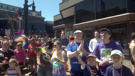 Spectators-line-the-street-at-Gay-Pride-Parade-Portland,-Maine