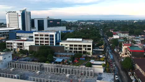 Aerial-drone-shots-capture-the-city-skyline-and-landscape-of-the-capital-city-in-Southern-Mindanao,-offering-a-stunning-urban-panorama