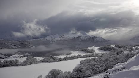 Timelapse-of-Southern-Patagonia-winter-landscape-with-fast-clouds-over-mountains