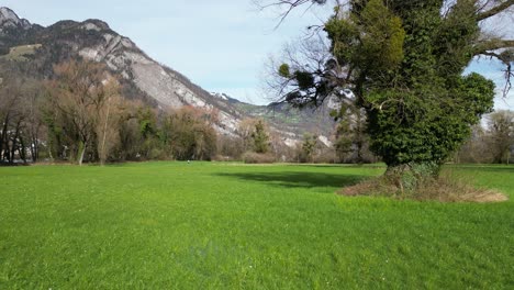 Campo-Cerca-De-Las-Montañas-En-Walensee-Suiza,-Paisaje-Natural-En-Europa