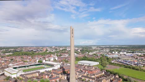 Northampton-National-lift-tower-aerial-rising-view-above-Saints-rugby-stadium-team-ground-landmark