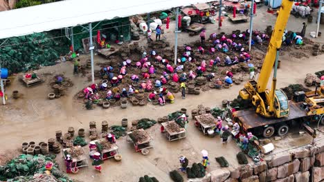 Vista-Aérea-Del-Mercado-De-Mariscos-En-La-Ciudad-De-Xiapu,-Provincia-De-Fujian,-China.