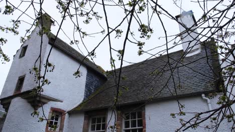 Static-view-of-Abertarff-House-the-oldest-house,-built-in-1593-on-the-east-bank-of-River-Ness-in-Inverness,-Scotland-UK