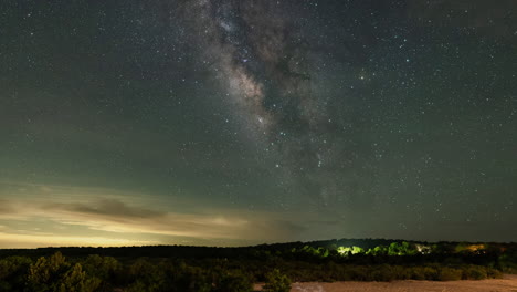 Timelapse-of-the-Milky-Way-core-over-the-Llano-River-outside-of-Mason,-Texas-in-the-Texas-Hill-Country