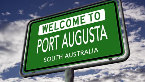 Welcome-to-Port-Augusta,-South-Australia,-City-Road-Sign,-Realistic-3D-Animation