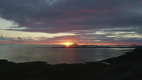 Lonely-mountain-in-sunset,-Helgeland-coast,-Northern-Norway