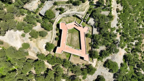 Spiraling-Top-Down-Aerial-View-of-Fort-Faron-in-Toulon---Sunny-Day