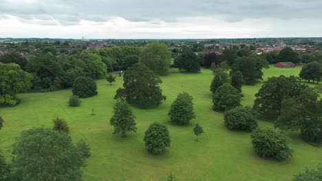 Profile-view-of-Priory-Park-with-beautiful-skyscape-in-Huntingdonshire,-England