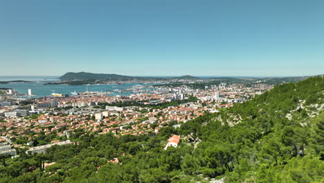 Toulon-City-Aerial-View-with-Copy-Space---Forward-Flight-Tilt-Up