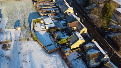 Drone-Descent-over-County-Durham-Village-in-Winter